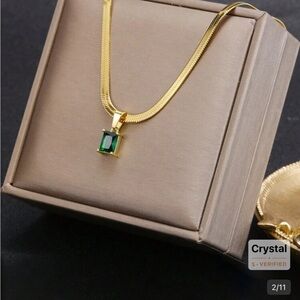 Gold Chain Necklace with Emerald Green Pendant - Women Jewelry